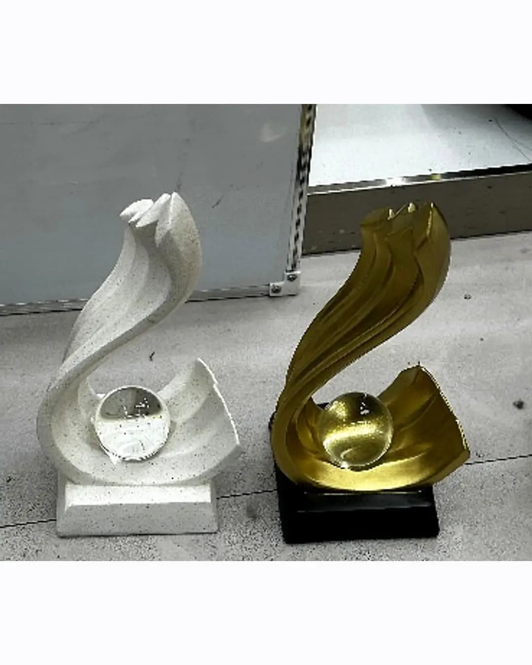 Flame Sculpture with Crystal Ball - White & Gold