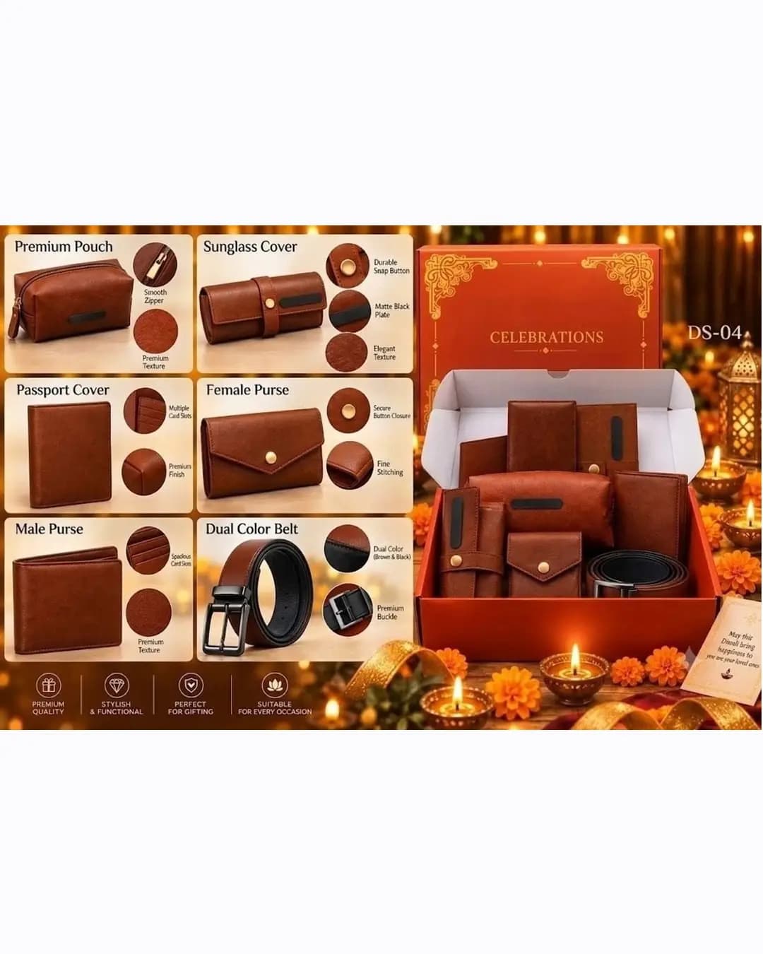 Celebrations 6-in-1 Leather Accessories Gift Box - Tan