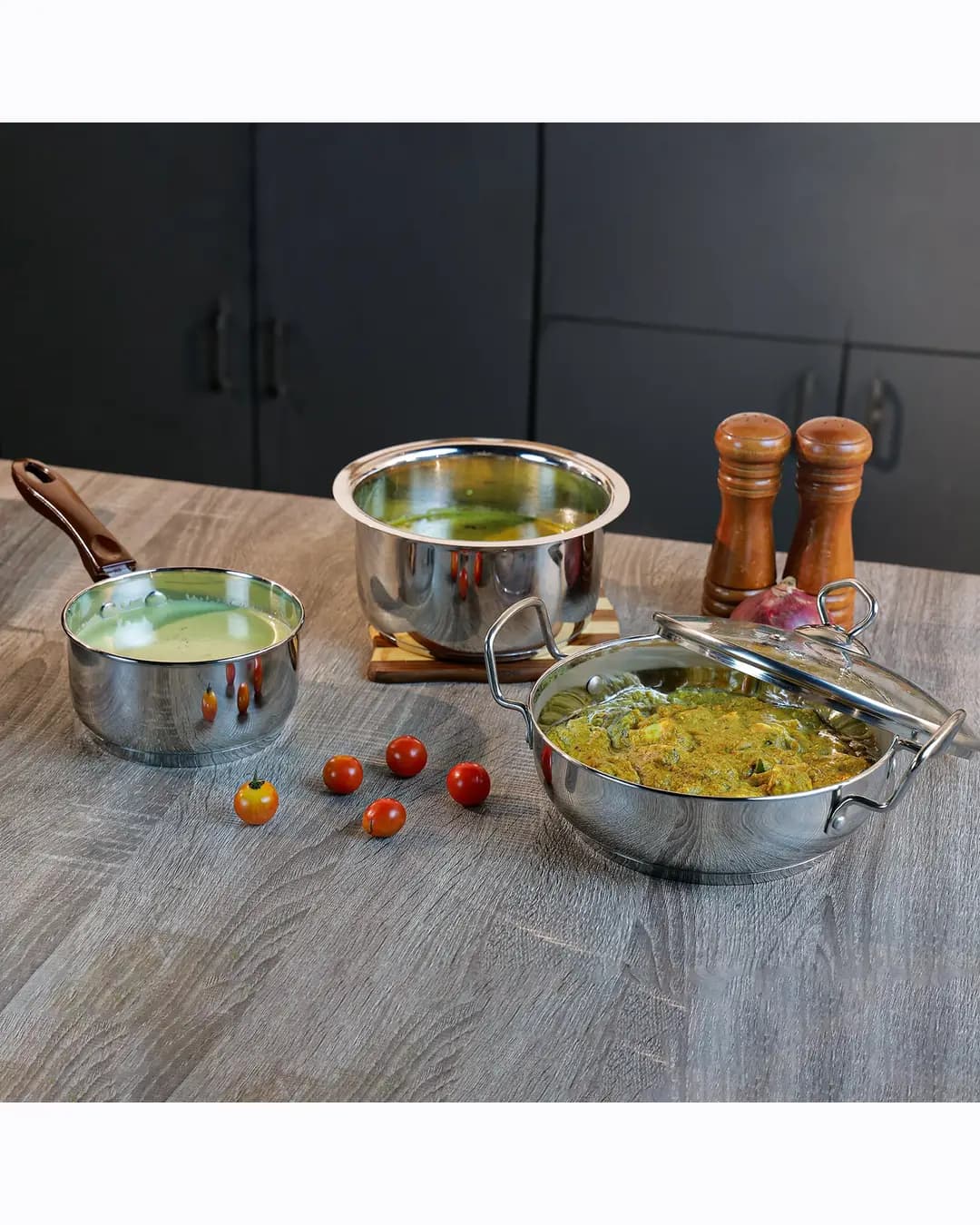 Vinod Amalfi Stainless Steel Cookware set - 3 Pc. (Induction Friendly)