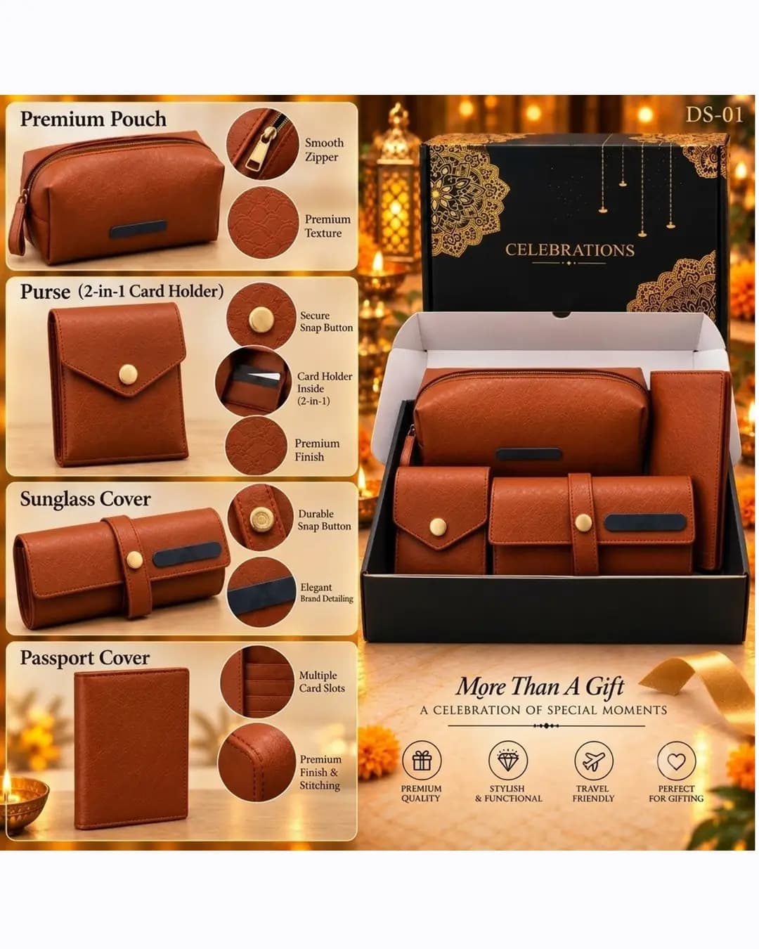 Celebrations 4-in-1 Leather Accessories Gift Box - Tan
