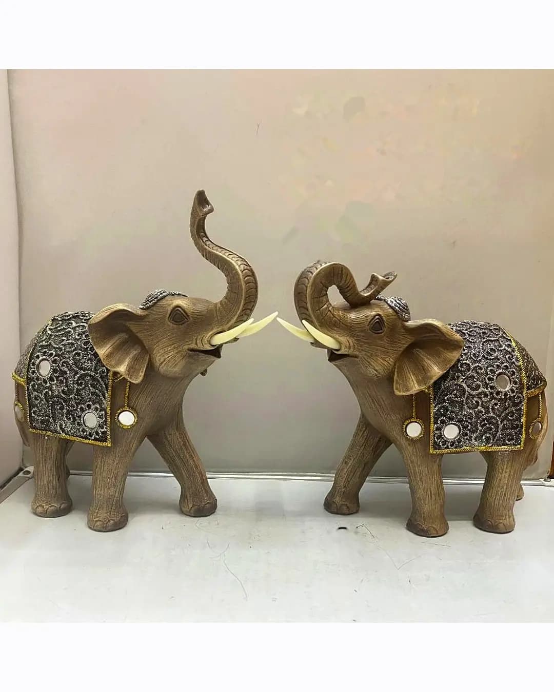 Elephant Pair Showpiece - Gold Saddle
