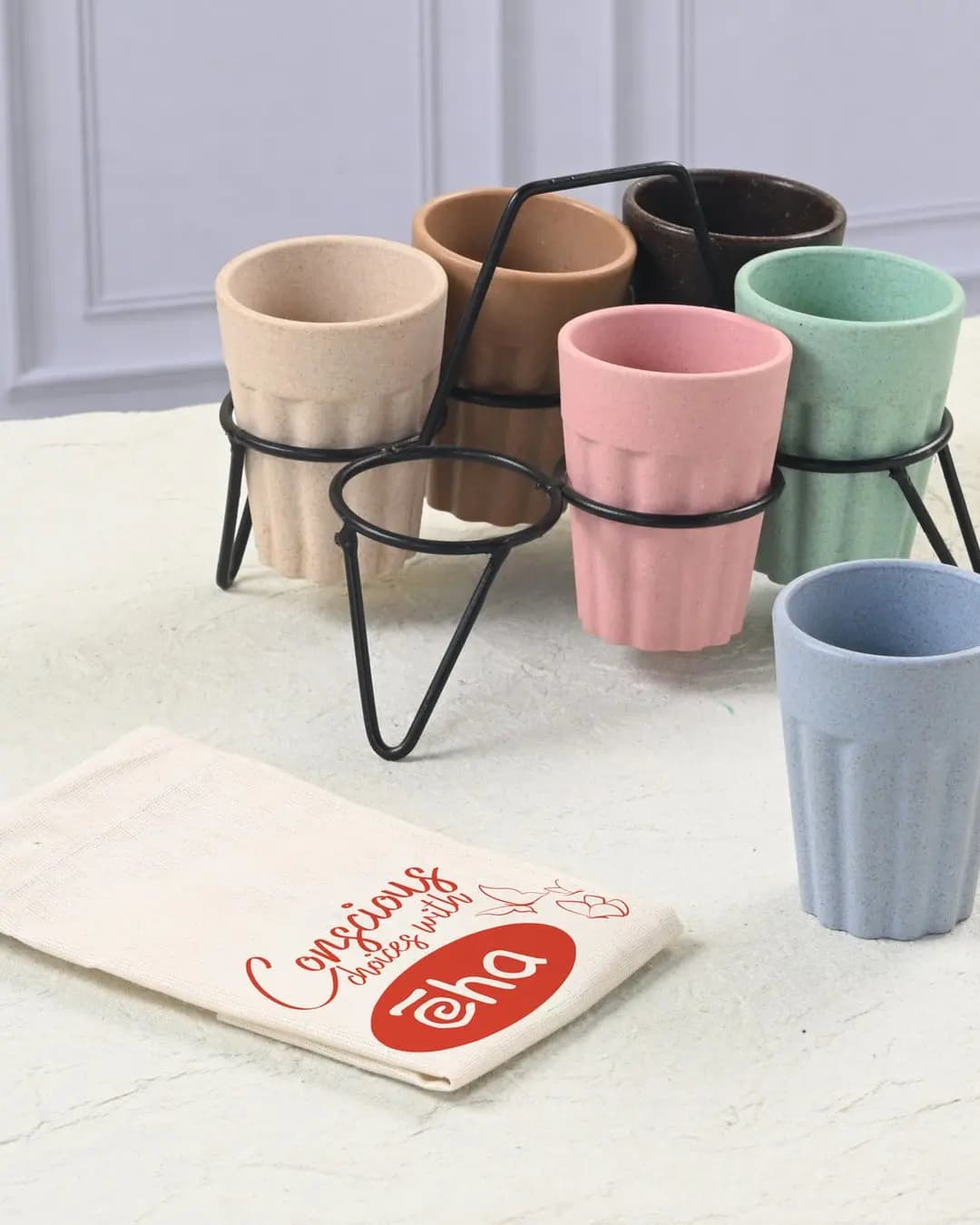 EHA Mindful Picks BL0005 – 6 Cutting Chai Cups with Stand & Multi-purpose Bag