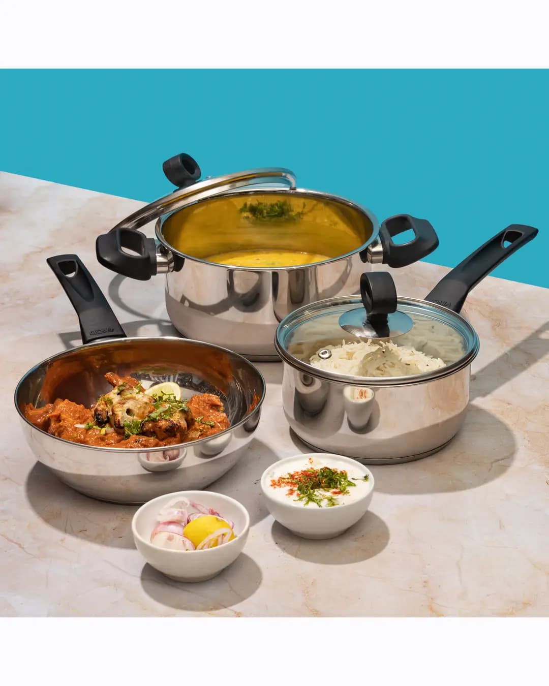 Vinod Stainless Steel Trento Cookware Set - 3 pc (Induction Friendly)